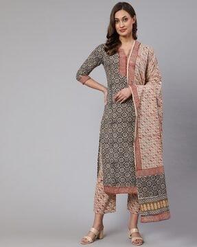 printed straight kurta set with dupatta