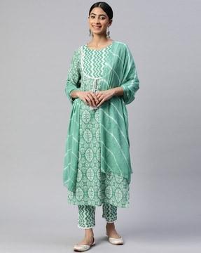 printed straight kurta set with dupatta