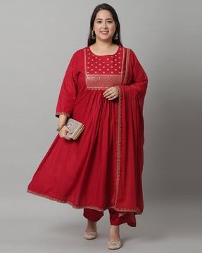 printed straight kurta set with dupatta