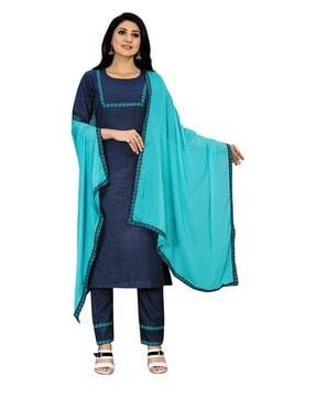 printed straight kurta set with dupatta