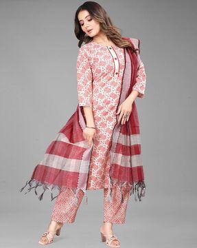 printed straight kurta set with dupatta