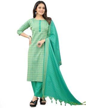 printed straight kurta set with dupatta