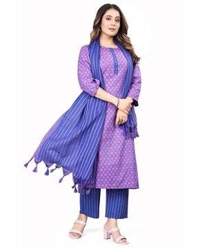 printed straight kurta set with dupatta