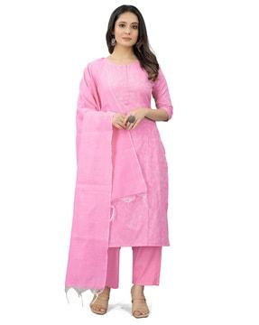 printed straight kurta set with dupatta