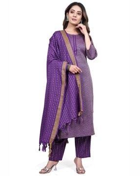 printed straight kurta set with dupatta