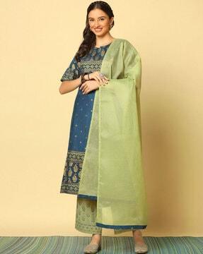 printed straight kurta set with dupatta