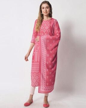 printed straight kurta set with dupatta