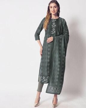 printed straight kurta set with dupatta