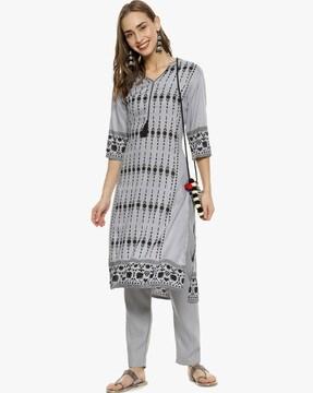 printed straight kurta set