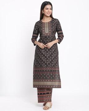 printed straight kurta set