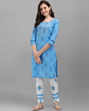 printed straight kurta set