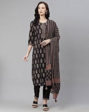 printed straight kurta set