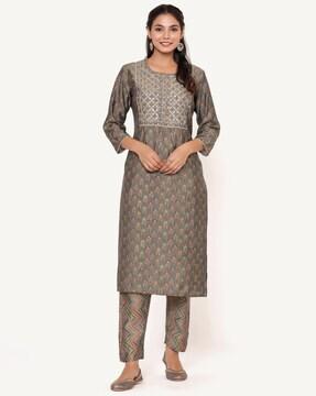 printed straight kurta set