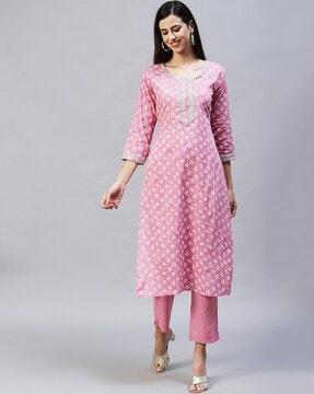 printed straight kurta set