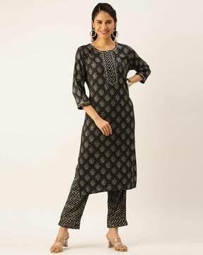 printed straight kurta set