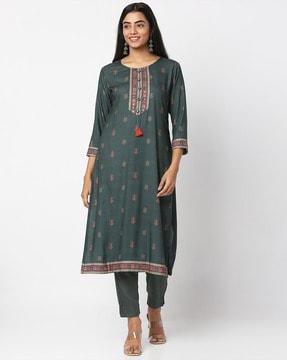 printed straight kurta set