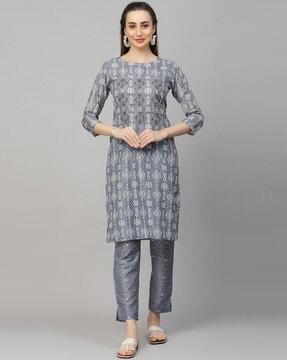 printed straight kurta set