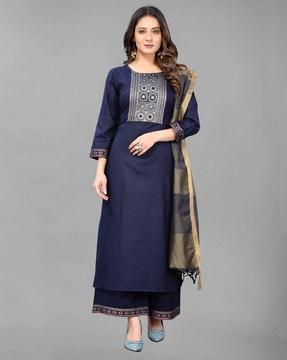 printed straight kurta set