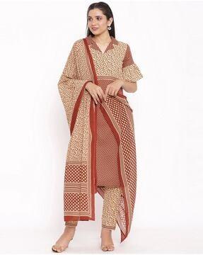 printed straight kurta set