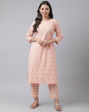 printed straight kurta set