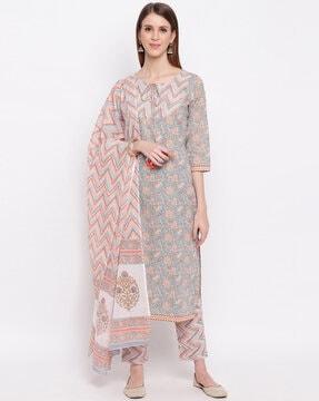 printed straight kurta set