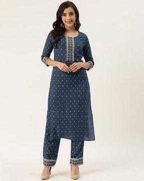 printed straight kurta set