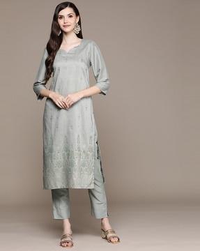 printed straight kurta set