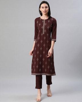 printed straight kurta set