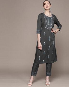 printed straight kurta set