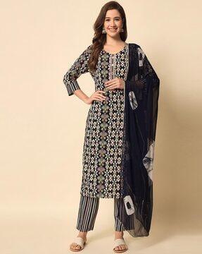 printed straight kurta set