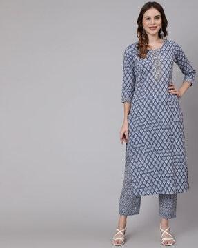 printed straight kurta set