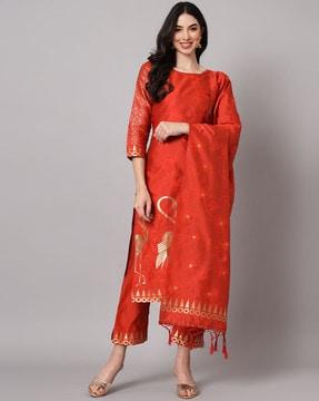 printed straight kurta set