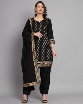 printed straight kurta set