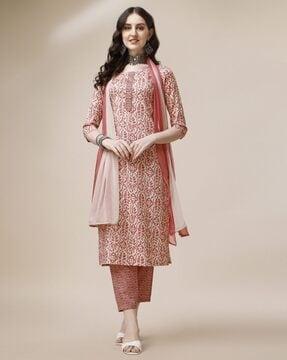 printed straight kurta set