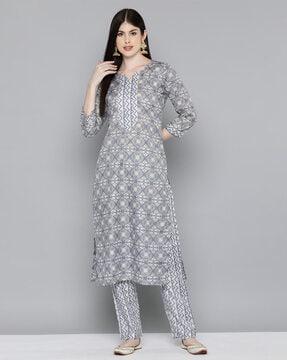 printed straight kurta set