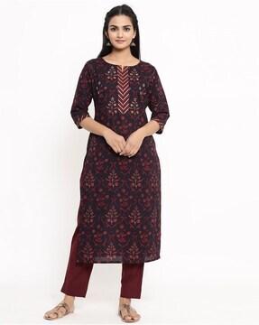 printed straight kurta set