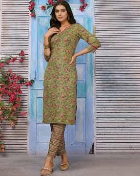 printed straight kurta set