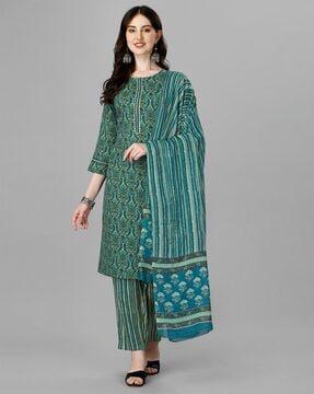 printed straight kurta set