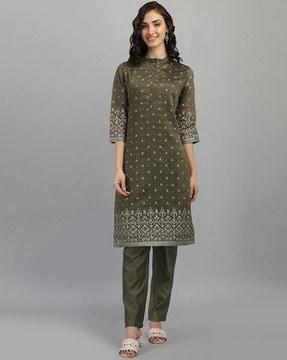 printed straight kurta set