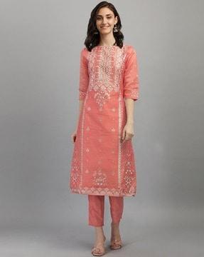 printed straight kurta set