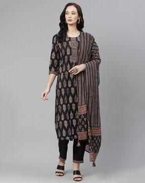 printed straight kurta set