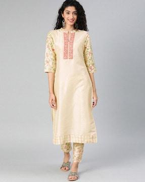 printed straight kurta set