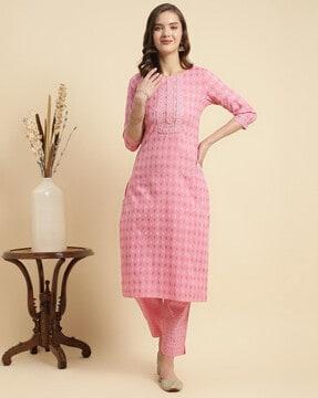 printed straight kurta set