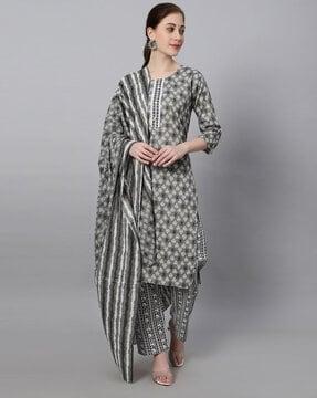 printed straight kurta set