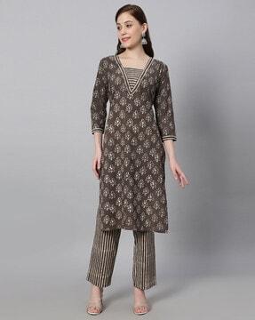 printed straight kurta set