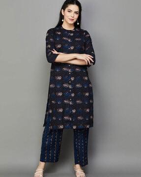 printed straight kurta set