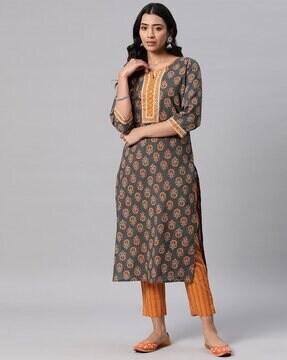 printed straight kurta set