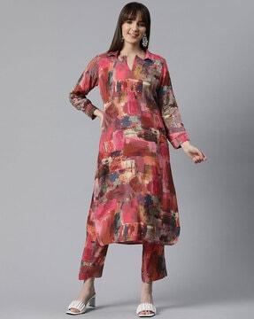 printed straight kurta set