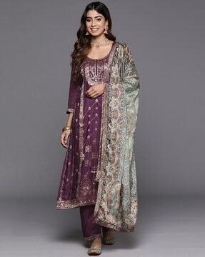 printed straight kurta set