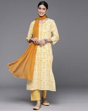 printed straight kurta set